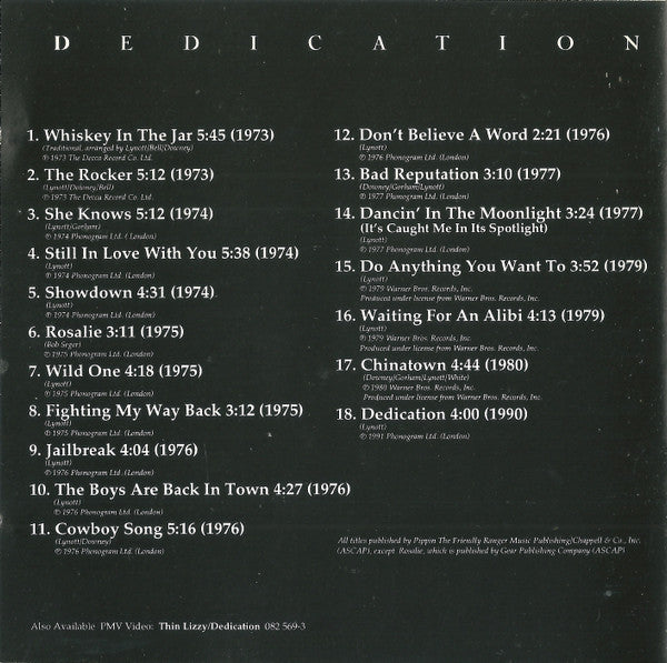 Thin Lizzy : Dedication: The Very Best Of Thin Lizzy (CD, Comp)