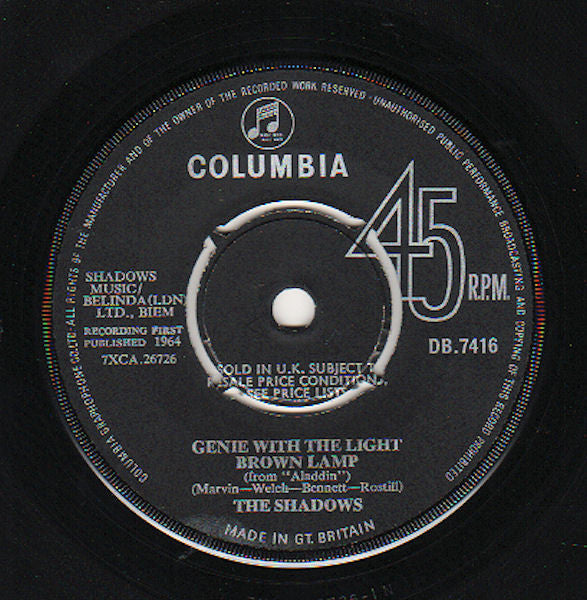 The Shadows : Genie With The Light Brown Lamp (7", Single)