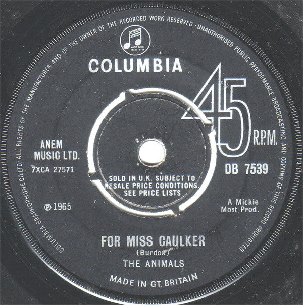 The Animals : Bring It On Home To Me (7", Single)