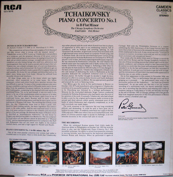 Pyotr Ilyich Tchaikovsky, Chicago Symphony Orchestra, Emil Gilels, Fritz Reiner : Piano Concerto No. 1 In B Flat Minor (LP, RE)