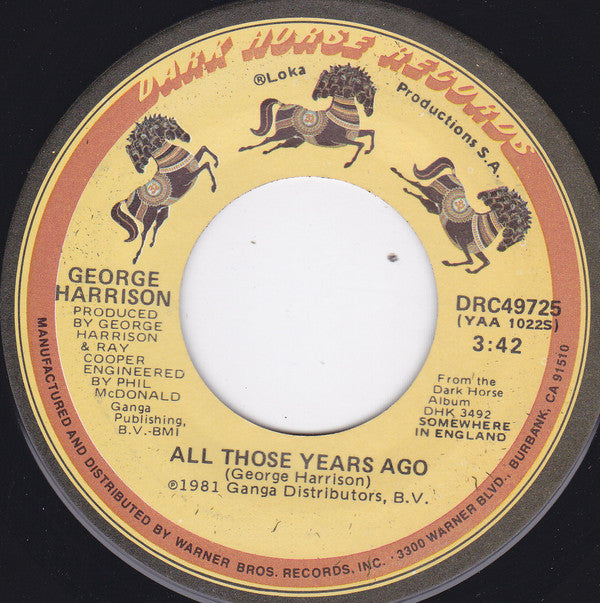 George Harrison : All Those Years Ago (7", Single, SRC)