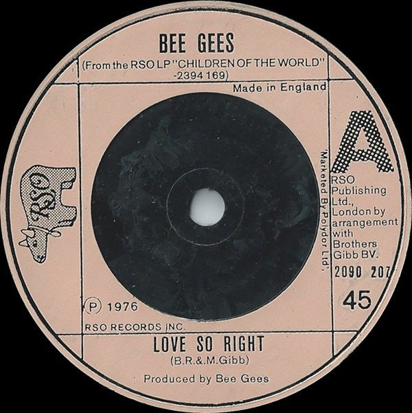 Bee Gees : Love So Right  (7", Single, Bei)