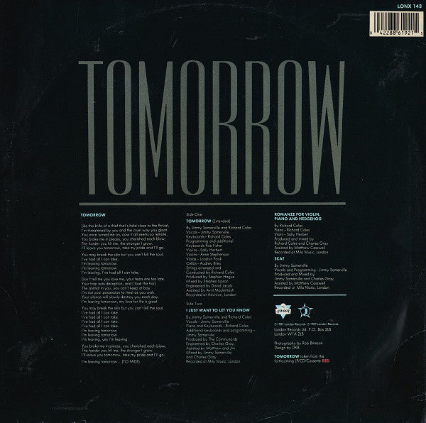 The Communards : Tomorrow (12", Single)