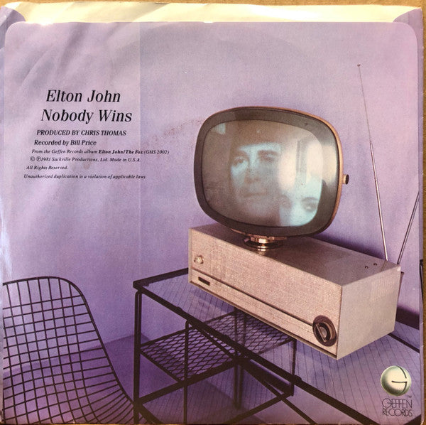 Elton John : Nobody Wins (7", Single, Styrene)