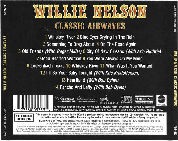 Willie Nelson : The Best Of Willie Nelson Broadcasting Live (CD, Comp, Unofficial)