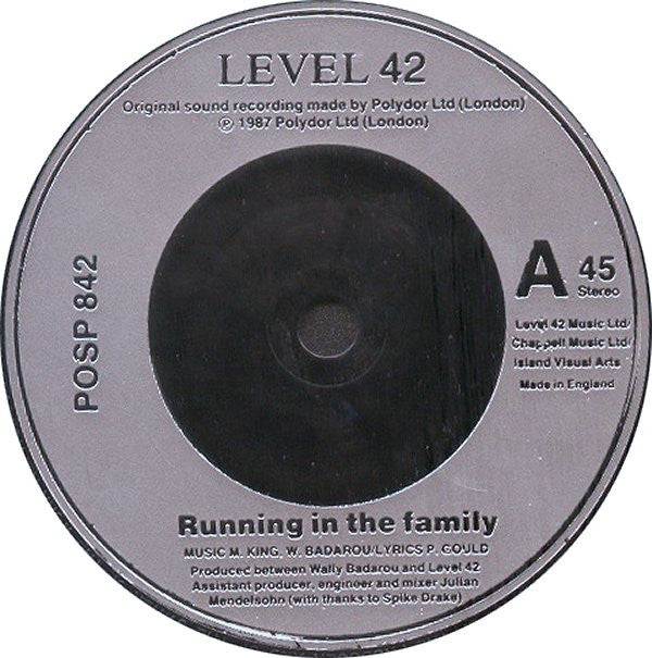 Level 42 : Running In The Family (7", Single, Sil)