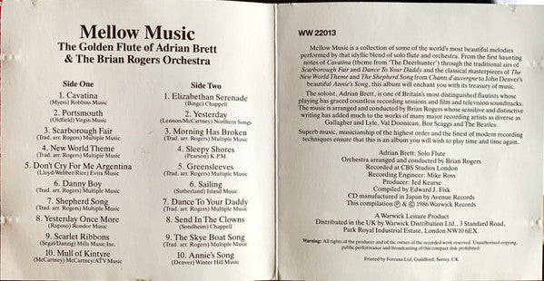 Adrian Brett & The Brian Rogers Orchestra : Mellow Music – The Golden Flute Of Adrian Brett & The Brian Rogers Orchestra (CD)