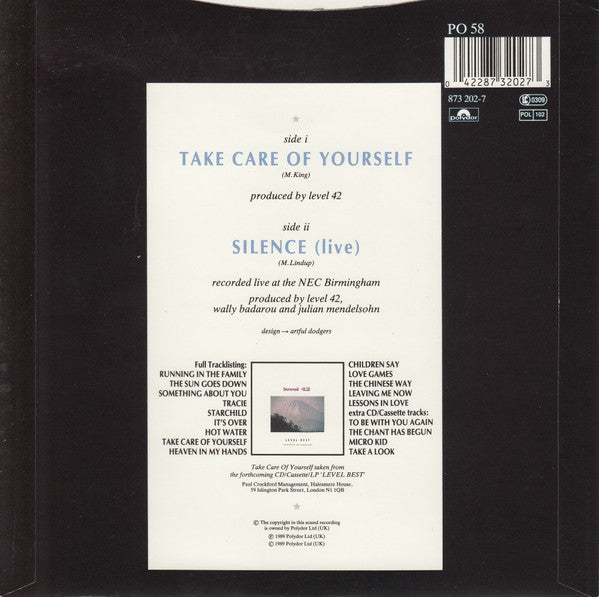 Level 42 : Take Care Of Yourself (7", Single)