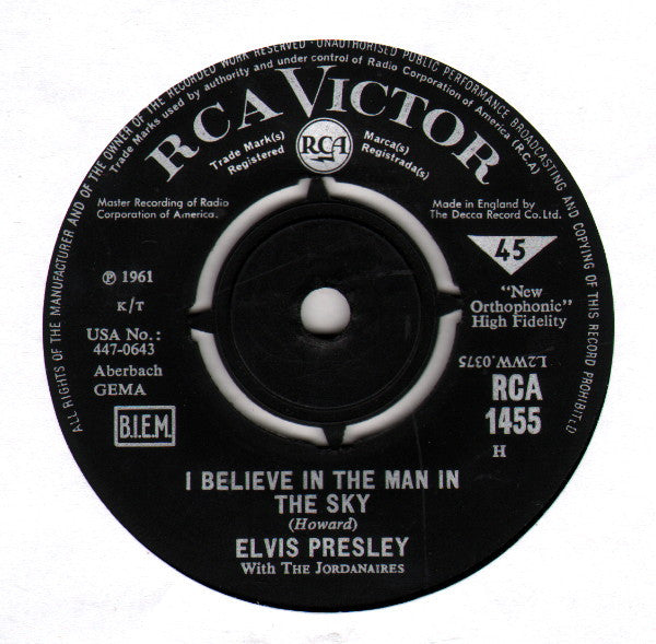 Elvis Presley With The Jordanaires : Crying In The Chapel (7", Single)