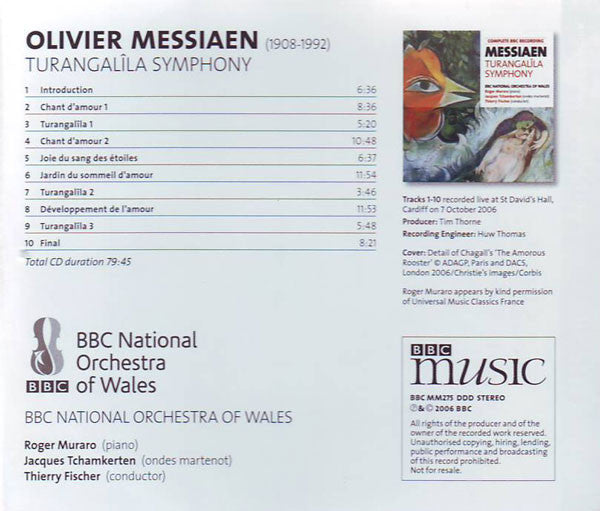 Olivier Messiaen - BBC National Orchestra Of Wales, Roger Muraro, Jacques Tchamkerten, Thierry Fischer (2) : Turangalîla Symphony (CD, Album)