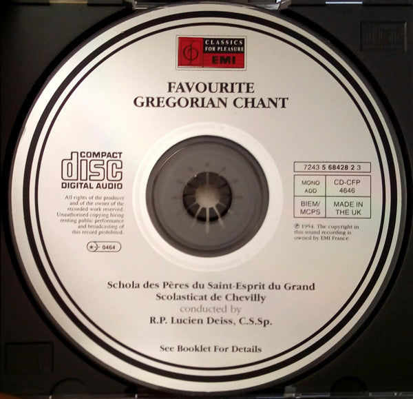 Lucien Deiss, Schola Des Pères Du Saint-Esprit De Chevilly : Favourite Gregorian Chant (CD)