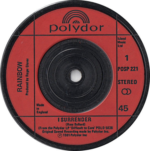 Rainbow : I Surrender (7", Single, Red)