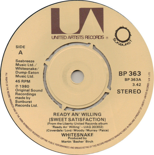 Whitesnake : Ready An' Willing (Sweet Satisfaction) (7", EP)