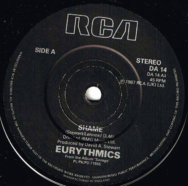 Eurythmics : Shame (7", Single)