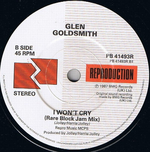Glen Goldsmith : I Won't Cry (7", Single)
