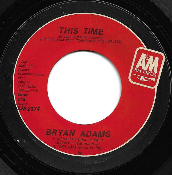 Bryan Adams : This Time (7", Single, Styrene, Car)