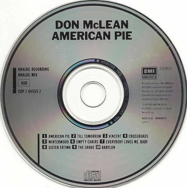 Don McLean : American Pie (CD, Album, RE, RP)