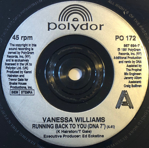 Vanessa Williams : Running Back To You (7", Single)