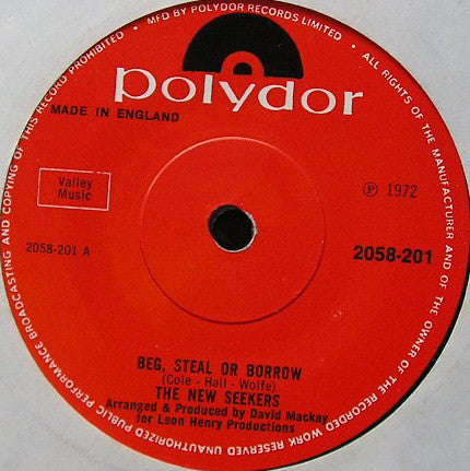 The New Seekers : Beg, Steal Or Borrow (7", Single)