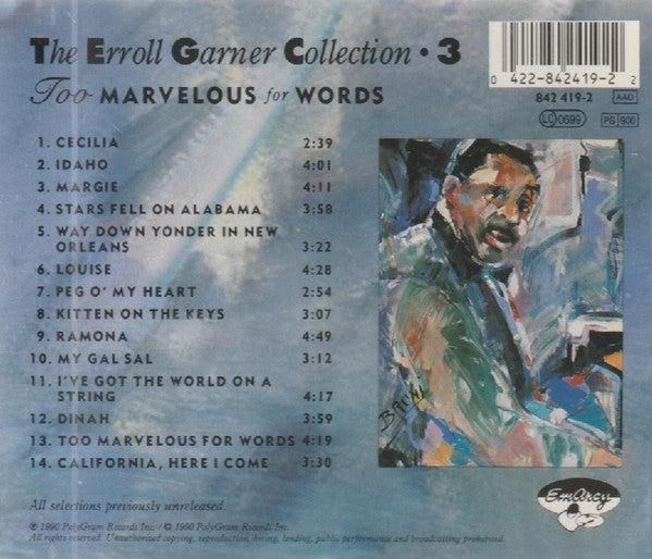 Erroll Garner : Too Marvelous For Words (CD, Album)