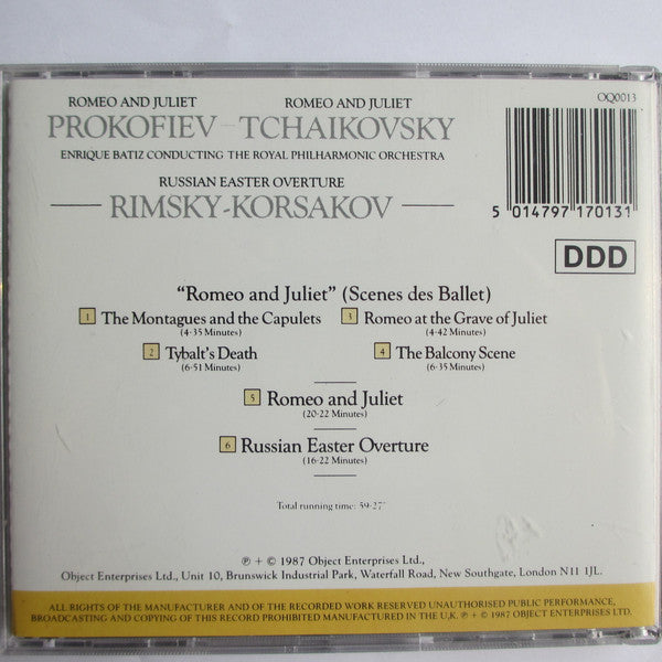 Enrique Batiz Conducting The Royal Philharmonic Orchestra* - Prokofiev* / Tchaikovsky* / Rimsky-Korsakov* : Romeo And Juliet / Romeo And Juliet / Russian Easter Overture (CD, Album, Dis)