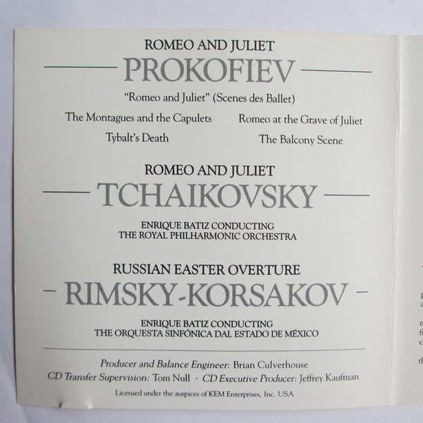 Enrique Batiz Conducting The Royal Philharmonic Orchestra* - Prokofiev* / Tchaikovsky* / Rimsky-Korsakov* : Romeo And Juliet / Romeo And Juliet / Russian Easter Overture (CD, Album, Dis)