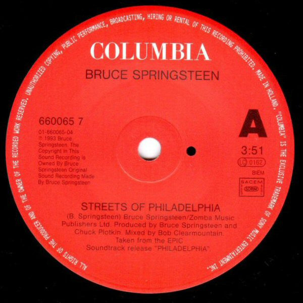 Bruce Springsteen : Streets Of Philadelphia (7", Single, Sma)