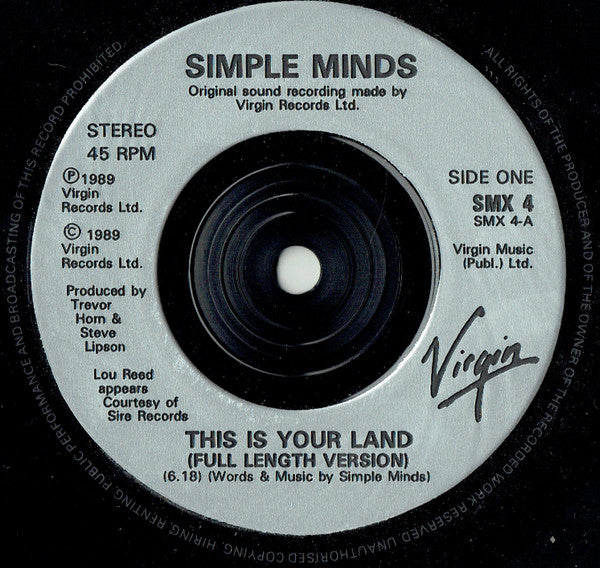 Simple Minds : This Is Your Land (7", Single)