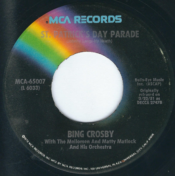 Bing Crosby, The Mellomen, Matty Matlock And His Orchestra : St. Patrick's Day Parade (7", Single, RE, Pin)