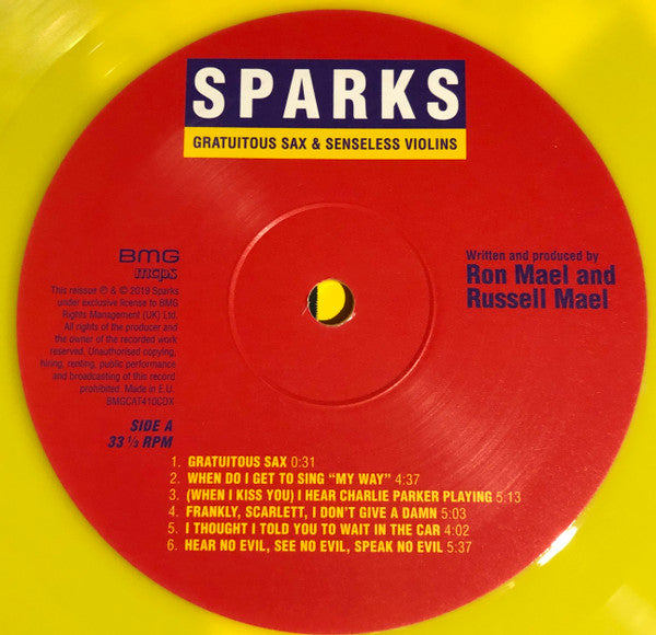 Sparks : Gratuitous Sax & Senseless Violins (LP, Album, RE, RM, Yel + CD, Album, Comp + CD, Alb)