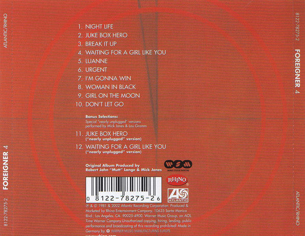 Foreigner : 4 (CD, Album, RE, RM)