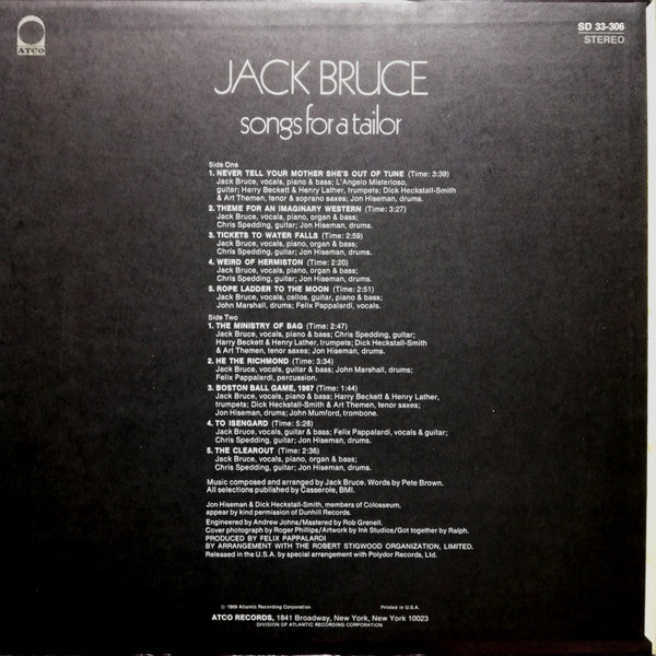 Jack Bruce : Songs For A Tailor (LP, Album, MO )