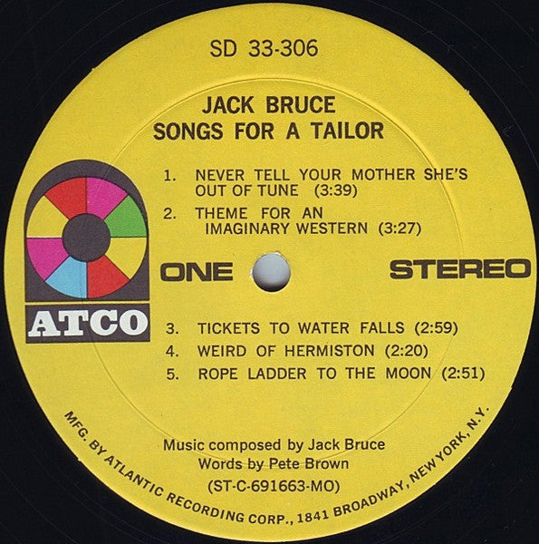 Jack Bruce : Songs For A Tailor (LP, Album, MO )