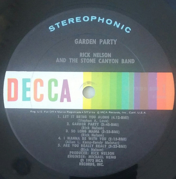Rick Nelson & The Stone Canyon Band : Garden Party (LP, Album, Glo)