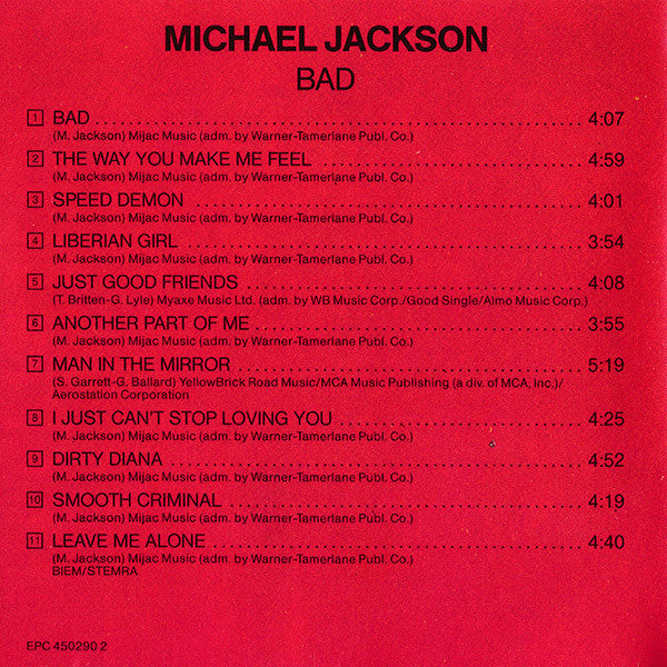 Michael Jackson : Bad (CD, Album, RE)