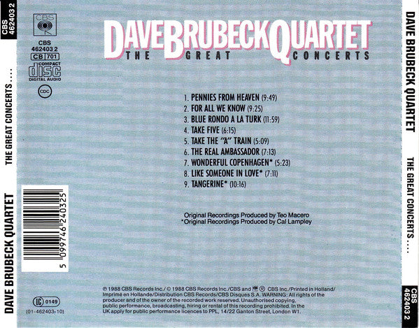 The Dave Brubeck Quartet : The Great Concerts (CD, Comp, RM)