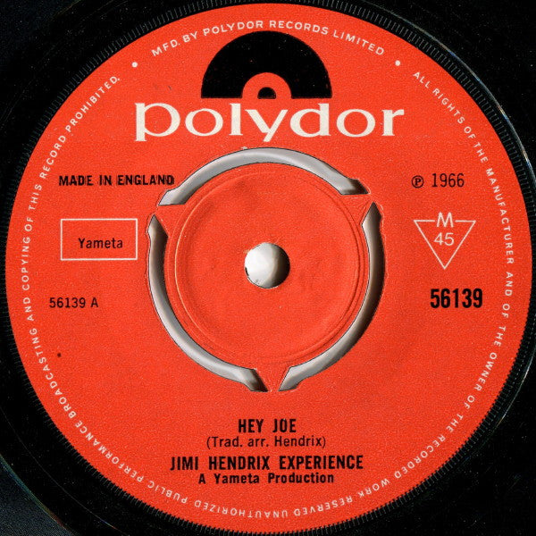 The Jimi Hendrix Experience : Hey Joe   (7", Single, Mono, Kno)