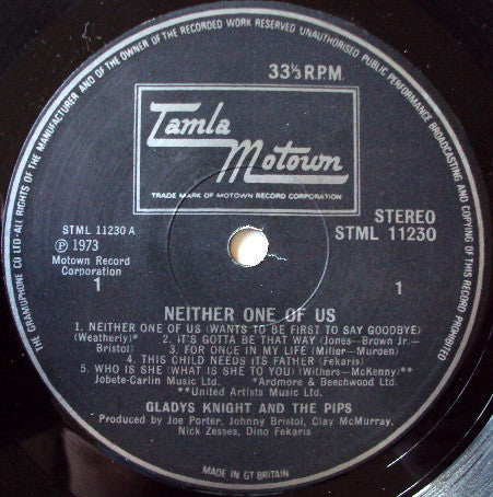 Gladys Knight & The Pips* : Neither One Of Us (LP)