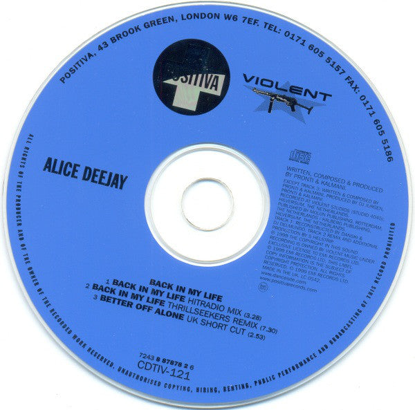 Alice Deejay : Back In My Life (CD, Single)