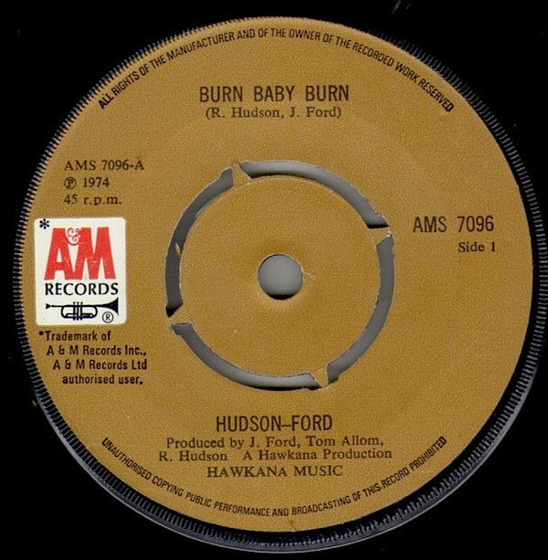 Hudson-Ford : Burn Baby Burn (7", Single, 4-p)