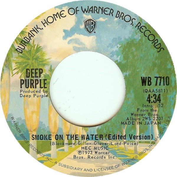 Deep Purple : Smoke On The Water (Edited Version) (7", Single)