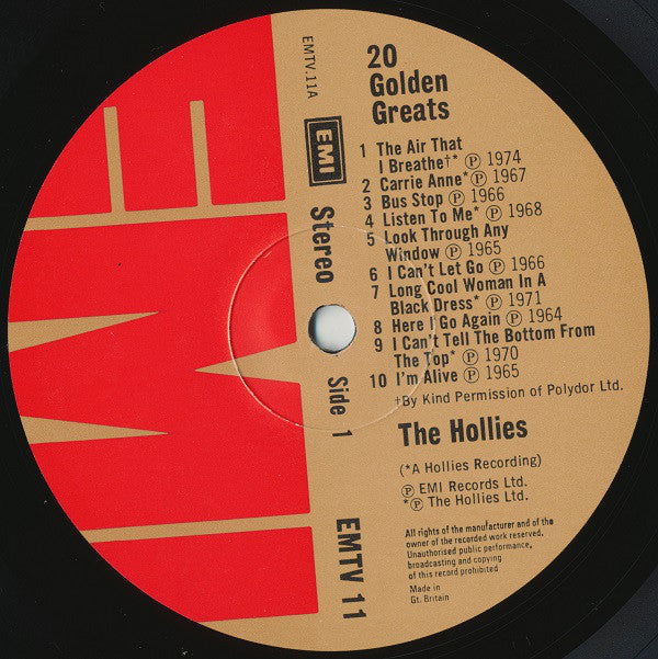 The Hollies : 20 Golden Greats (LP, Album, Comp, RM)