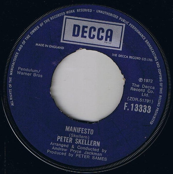 Peter Skellern : You're A Lady / Manifesto (7", Single, Pap)