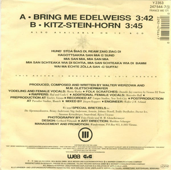 Edelweiss : Bring Me Edelweiss (7", Single)