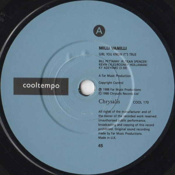 Milli Vanilli : Girl You Know It's True (Summer '88 Mix) (7", Single)