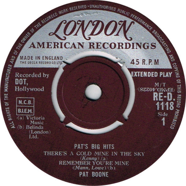 Pat Boone : Pat's Big Hits (7", EP, RP, bro)