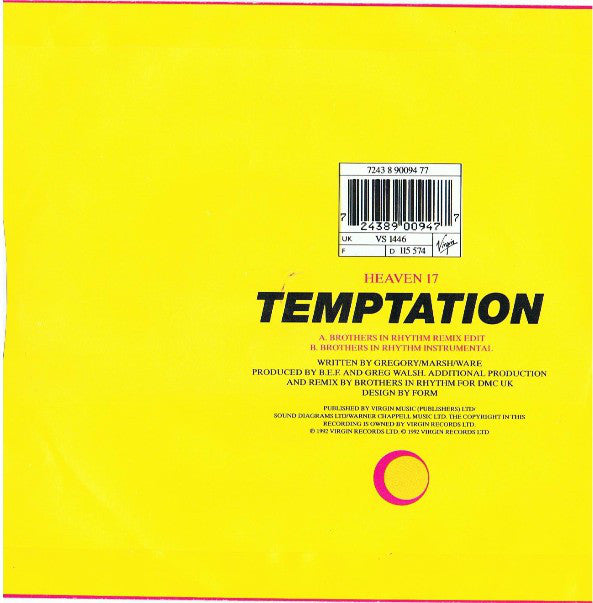 Heaven 17 : Temptation (Brothers In Rhythm Remix) (7", Single)