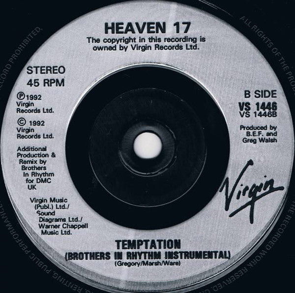 Heaven 17 : Temptation (Brothers In Rhythm Remix) (7", Single)