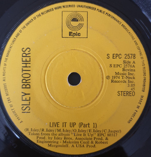 The Isley Brothers : Live It Up (7", Sol)