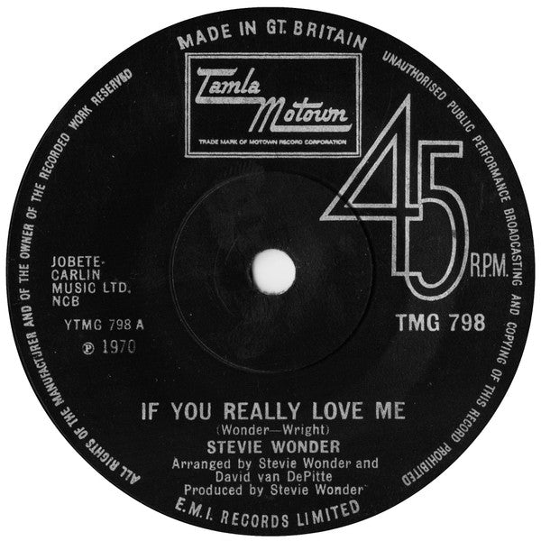Stevie Wonder : If You Really Love Me  (7", Single, Sol)